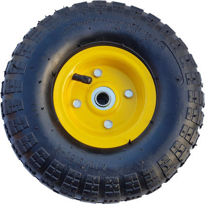 2 x FROSAL pneumatic wheel for hand cart Ø 260 mm 4.10/3.50-4 | Spare tire for sack barrow | 16 mm axle | Wheel with ball bearing | Steel rim Yellow