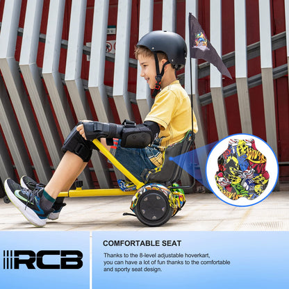 RCB Hoverboard Seat, Go-Kart accessory, with seat suitable for all 6.5"-10" Two Rounds Self Balancing Scooter, Hoverkart for adults and children.