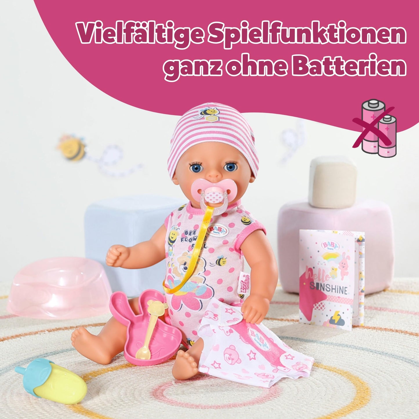 BABY born Lena 36cm, baby doll with 7 functions for toddlers aged 1 year and up, battery-free operation, 36 cm in size, black.