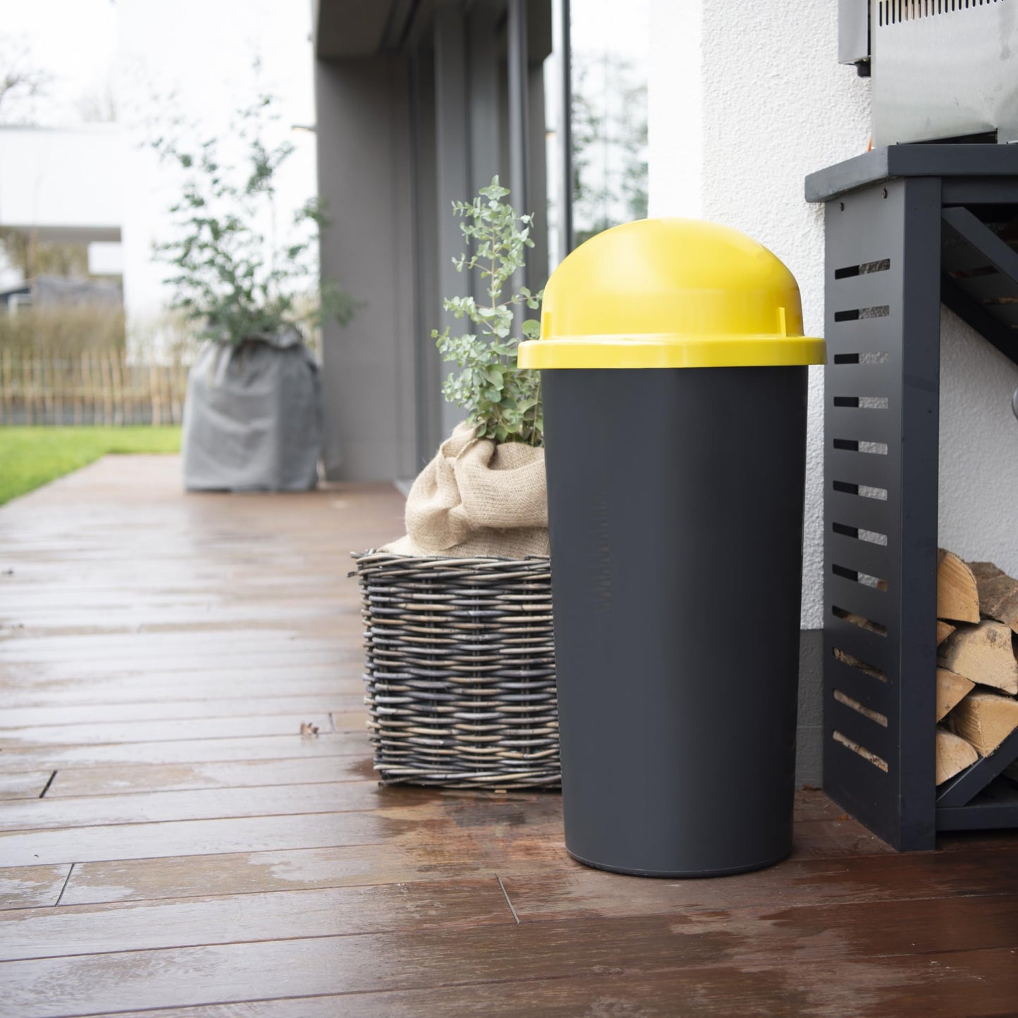 KUEFA HD 60L trash bag stand, trash can, with clamp ring for yellow bag/trash bag, solid, odor-proof and UV-resistant, universally applicable (yellow)