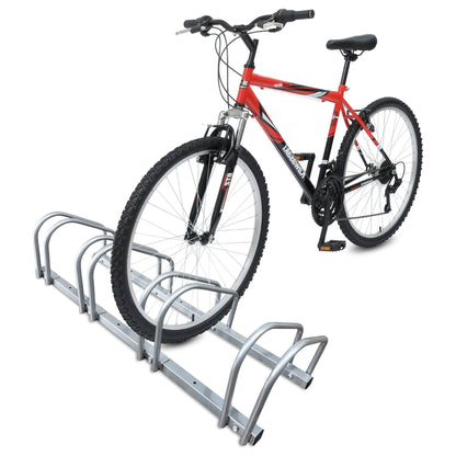 VOUNOT bike stand for 4 bikes, can be mounted on the floor or wall, multipurpose stand for multiple bikes, silver.