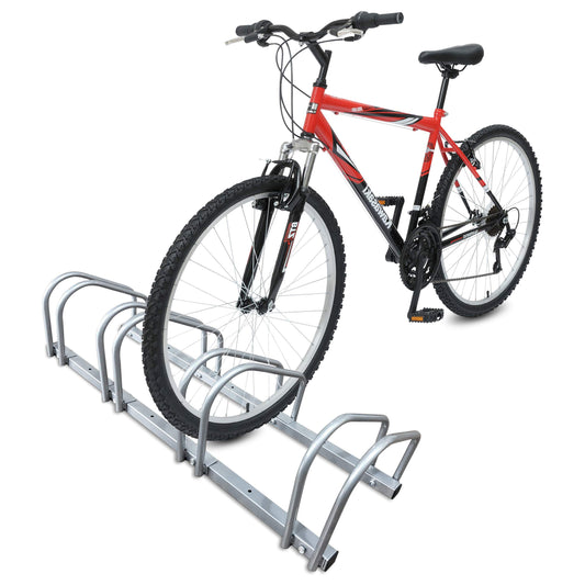VOUNOT bike stand for 4 bikes, can be mounted on the floor or wall, multipurpose stand for multiple bikes, silver.
