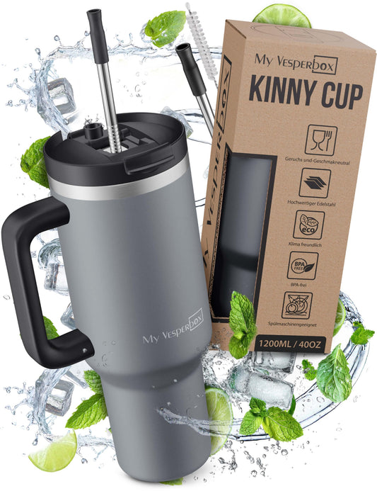My Vesperbox Kinny Cup - thermos cup - water bottle with straw 500, 950, 1200ml - coffee mug to go - stainless steel thermos bottle BPA & melamine free