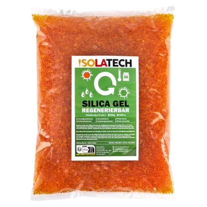 ISOLATECH Silica Gel is a regenerable desiccant suitable for drying filaments. It comes in a 2kg orange bag with silica gel beads for dehumidifying.