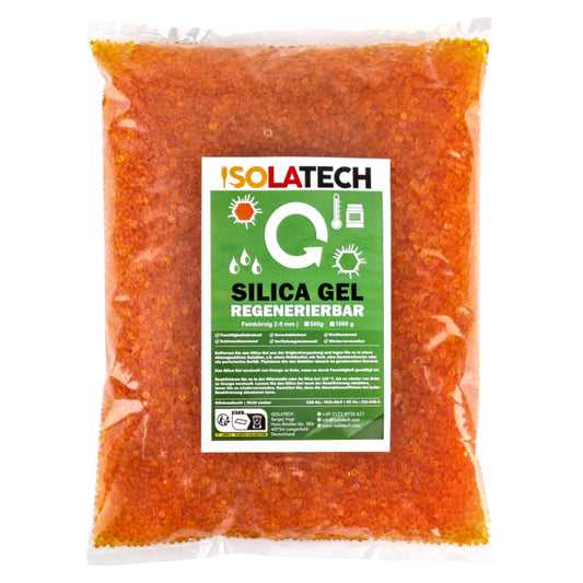ISOLATECH Silica Gel is a regenerable desiccant suitable for drying filaments. It comes in a 2kg orange bag with silica gel beads for dehumidifying.