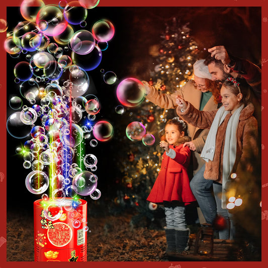 Firework bubbles machine (2PCS, 20 holes) with lights, air bubble sparklers birthday decoration, automatic bubble machine for kids party wedding birthday Chinese New Year.