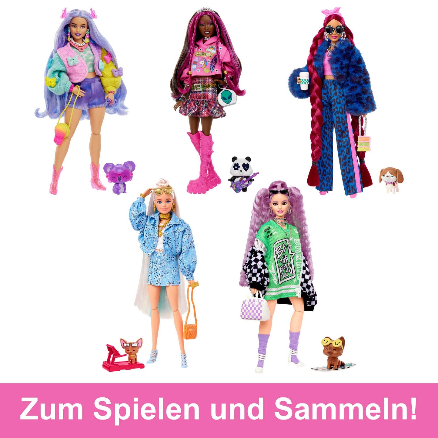 Barbie EXTRA - Curvy with 15 accessories and pets, articulated body, outfit with sweater, top, shorts, boots, and accessories, for creative styling from 3 years old, HKP95