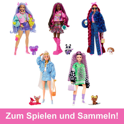 Barbie EXTRA - Curvy with 15 accessories and pets, articulated body, outfit with sweater, top, shorts, boots, and accessories, for creative styling from 3 years old, HKP95