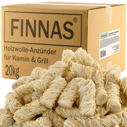 FINNAS Firelighters fireplace starter grill lighter oven lighter wood wool lighter 20kg approx 1600 pieces eco-friendly wax starter wood starter firepit campfire smoker long burning time