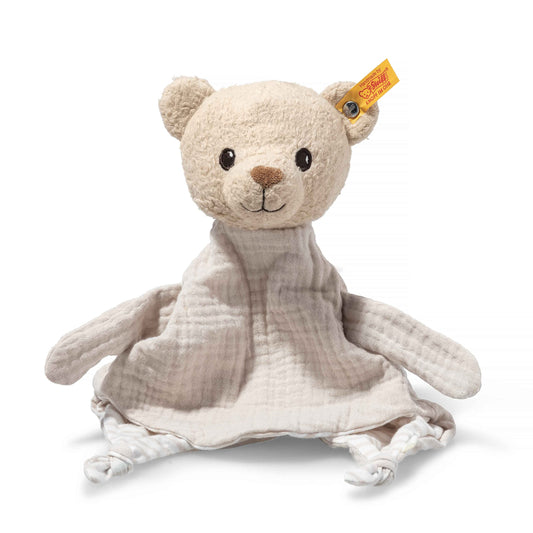 Steiff cuddly toy GOTS Noah Teddy bear snuggle cloth, sweet plush toy, boys, girls & babies from 0 months, plush toy 32 cm, beige, 242762