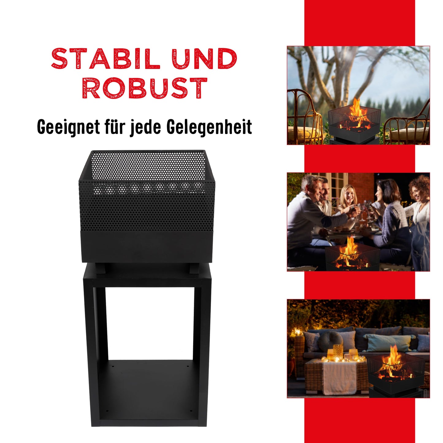 BBQ Collection Fire Pit with Spark Guard - Fire Basket 39 x 39 x 85 cm - Garden Chiminea for Firewood - Patio Heater with Poker and Firewood Storage - Patio Decor - Carbon Steel