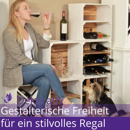 CHICCIE 3 piece wine rack Wino made of wood - Flamed X shelf wooden crate