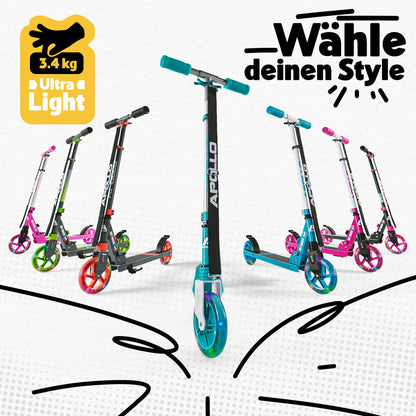 Apollo Skyracer City Scooter with LED light wheels | Scooter for kids 6 years old | City scooter with suspension | Kick scooter for kids and teens | Kids scooter foldable and adjustable in height