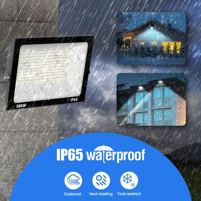 Royana 300W LED Floodlight Outdoor 30000LM Super Bright LED Floodlight 3000K Warm White IP65 Waterproof LED Spotlight, for Sports Field Garage Garden Backyard.