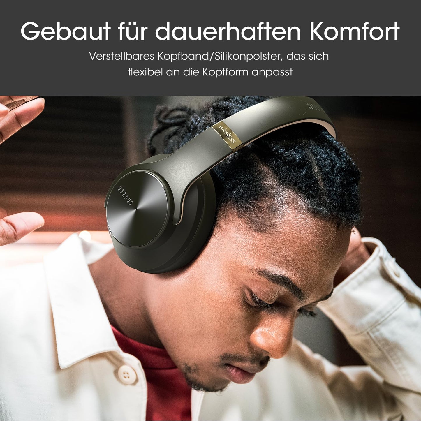 DOQAUS Bluetooth Over Ear Headphones, Up to 90 Hrs Wireless Headphones with 3 EQ Modes, HiFi Stereo Foldable Headset with Mic, soft Earpads for Travel/Office/Phone/PC/Laptops-Green