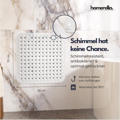 homerella© Non-Slip Shower Mat 53x53cm, INCLUDES HOOK, Anti-Slip Shower Mat, mold-resistant & washable, Shower Tray Insert, Shower Mat, Shower Mat, Non-Slip Bath Mat