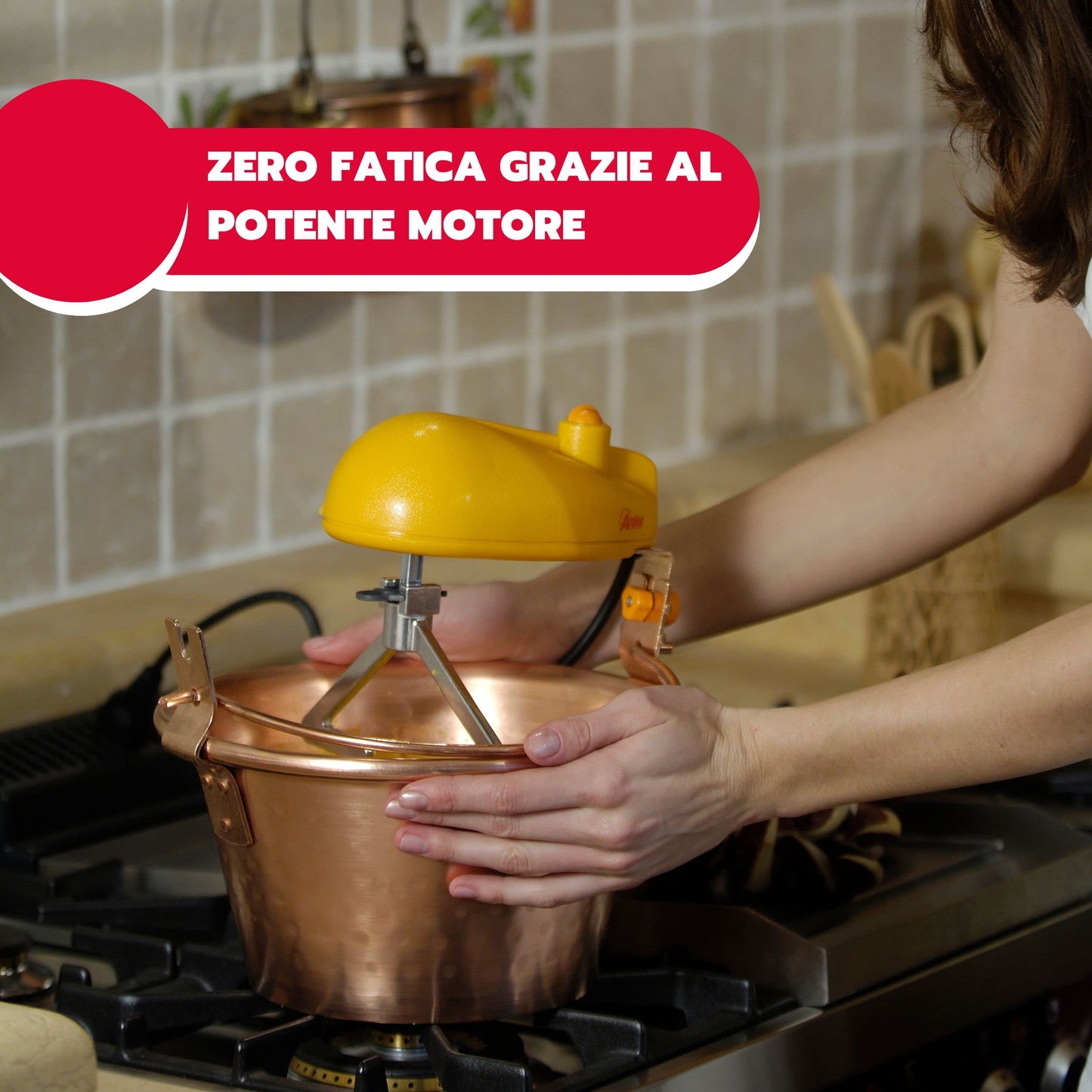 ARDES - AR24AM60 Copper pot 26cm diameter Mixer for jam Polenta, Ardes mixer pot with electric motor, bayonet closure, easy cleaning, Electric Polenta mixer 4/7 portions