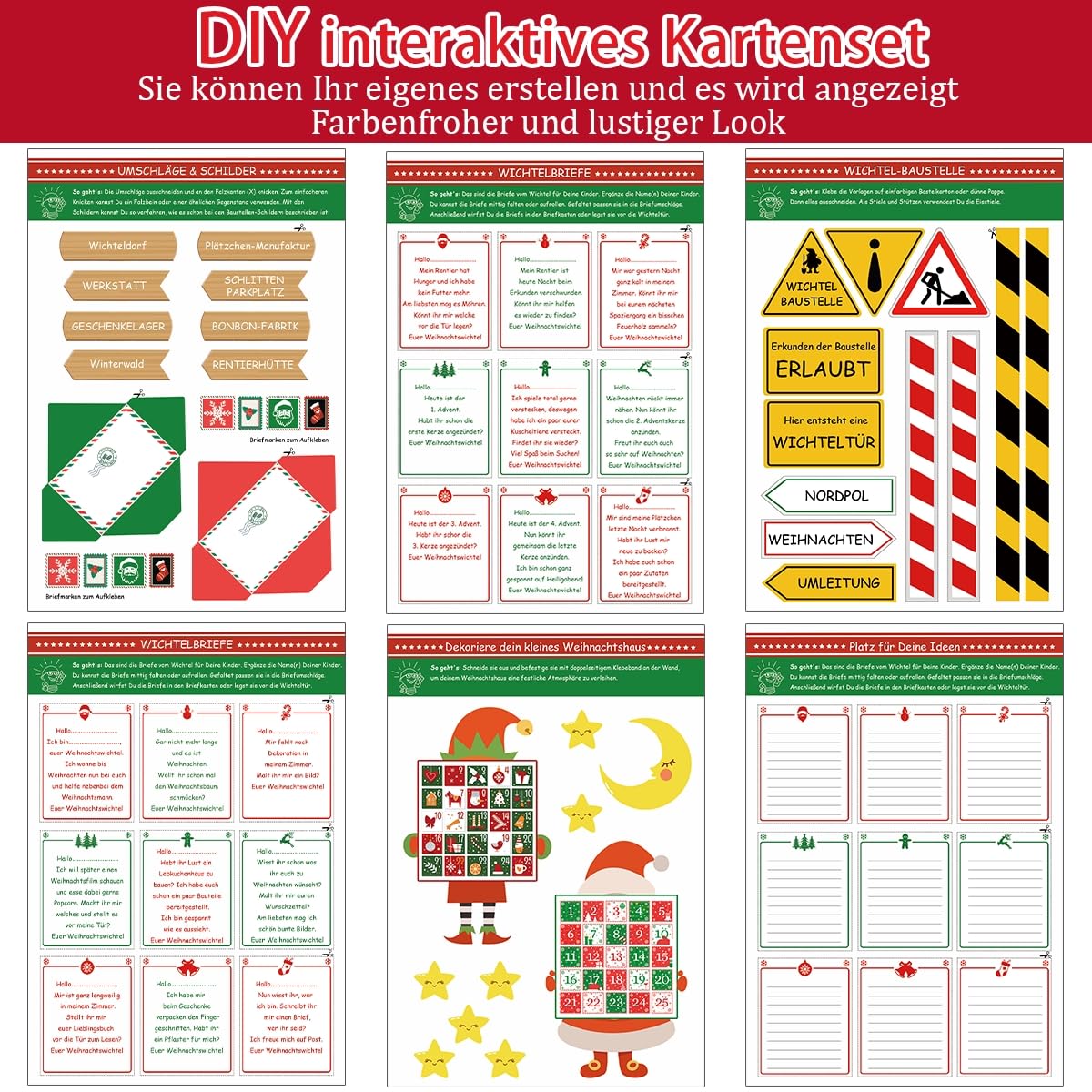 Elf door set - 46 PCS elf accessories with light, elf construction site accessories, elf door complete set with baking set, interactive card advent calendar, DIY gift for children.