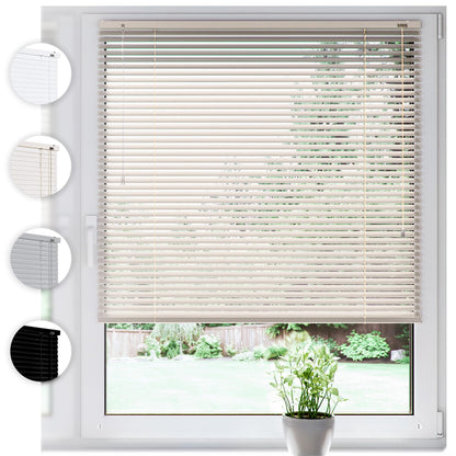 SONELLO Aluminum Venetian Blind 125cm x 220cm Cream, Alu blind with clamp fixing, no drilling needed. Provides privacy, glare protection, light control, and sun protection for windows and doors.