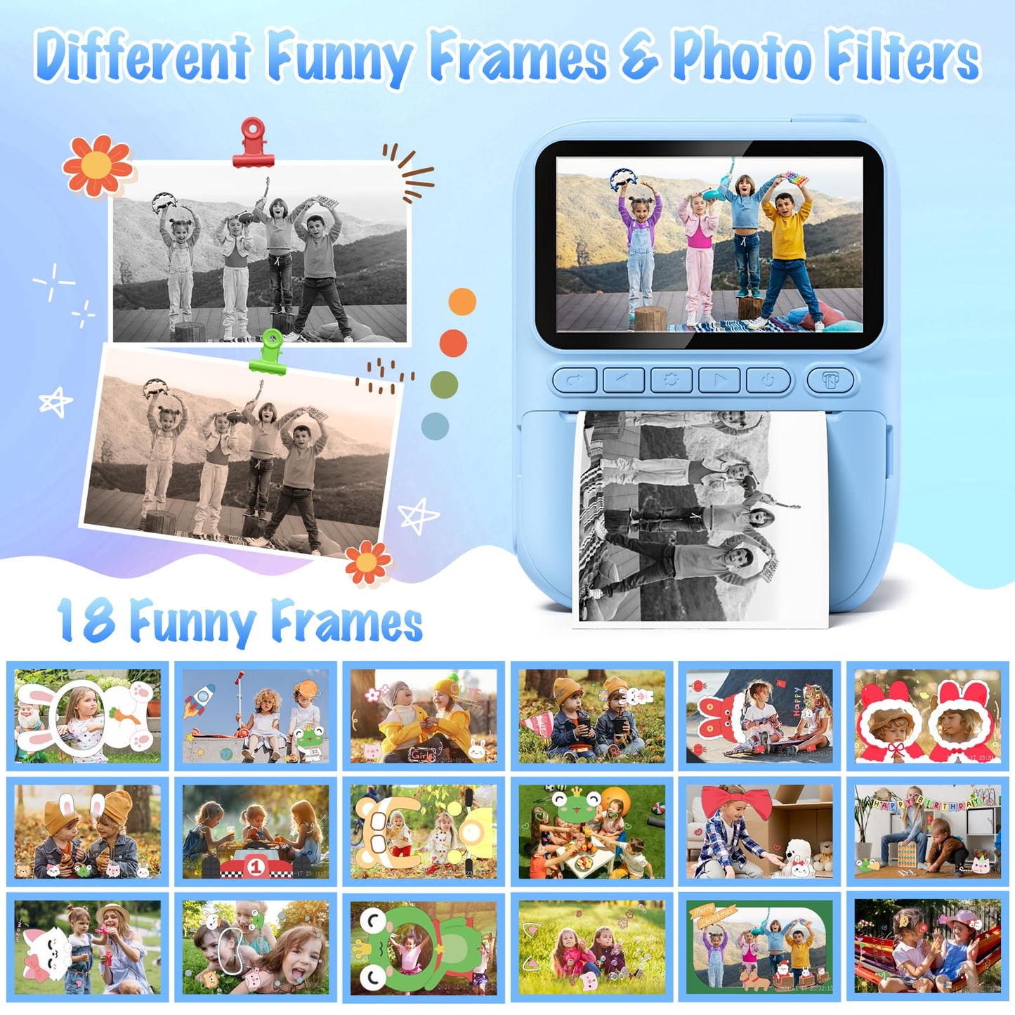 Gofunly Instant Camera for Kids, 3.0 inch Screen Kids Camera with 32GB Card & Printing Paper, 14MP/1080P Kids Instant Print Camera, Gift for 3-12 Years (Blue)