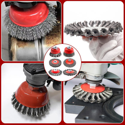 6 Piece Angle Grinder Wire Brush Set, M14 Steel Brush Attachment for Drill, 75/100 mm Wire Brush for Angle Grinder, Cup Brush for Drill, for garden weed and moss.
