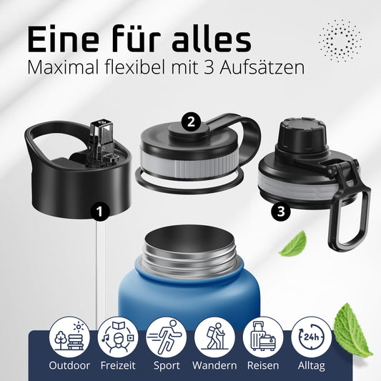 Stainless steel water bottle ACTIVE FLASK + straw (3 lids) BPA-free, leak-proof, suitable for carbonated drinks - bike water bottle thermos insulated sports water bottle kids tea.