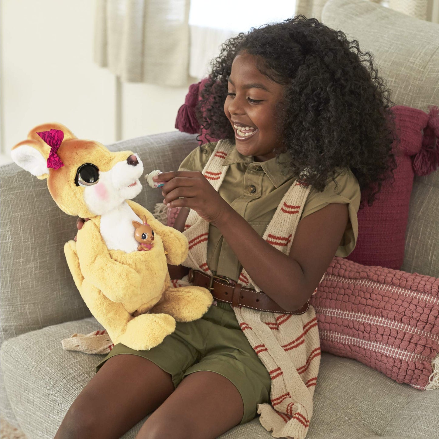 Hasbro Josie, the Kangaroo, interactive plush toy, 70+ sounds and reactions, for ages 4 and up, E6724, Yellow.