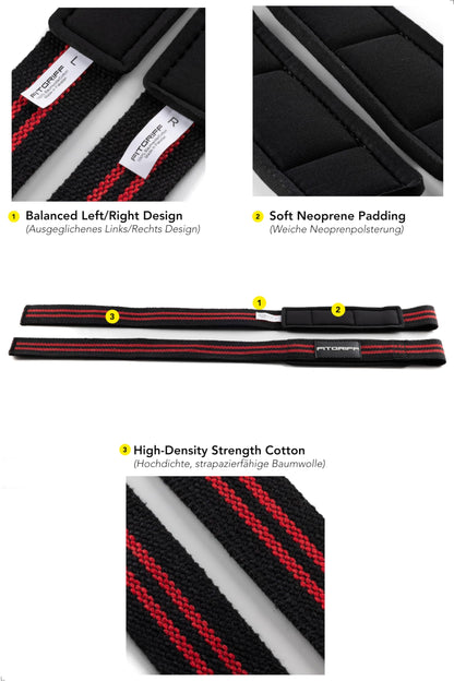 Fitgriff® wrist wraps + lifting straps (2 pack) - for strength training, fitness, bodybuilding, weightlifting, gym, powerlifting - for women and men (Black/Red)