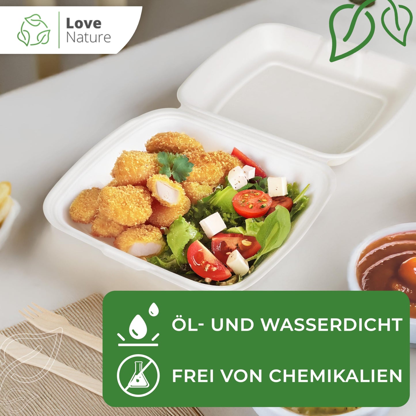 Love Nature Biodegradable Menu Box 1 Compartment 50 Pieces - Sugarcane Disposable Tableware - Disposable Menu Box - Takeaway Packaging - To-Go Food Packaging