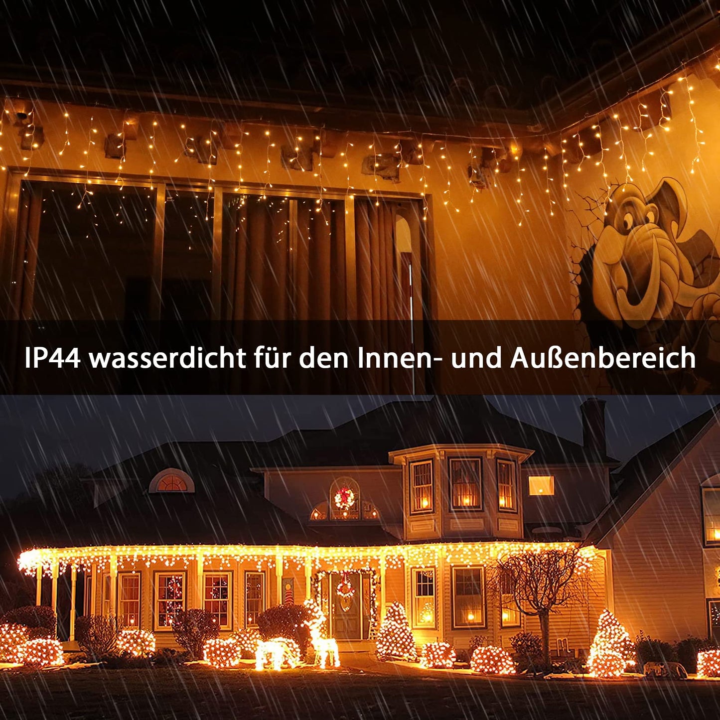 String lights Ice rain Outdoor, 5m 200 LED light curtain LED with timer, IP44 waterproof 8 modes for indoor outdoor Christmas, Bedroom, Party, Wedding, Balcony, Garden Decoration