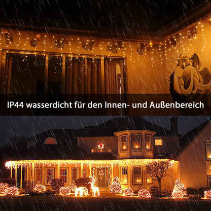 String lights Ice rain Outdoor, 5m 200 LED light curtain LED with timer, IP44 waterproof 8 modes for indoor outdoor Christmas, Bedroom, Party, Wedding, Balcony, Garden Decoration