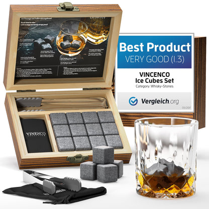 Whiskey Stones Set - 12 Reusable Basalt Ice Cubes, Tongs + Cloth Bag, Whiskey Ice Cubes Cooling Stones Bar Accessories Cocktail Rocks Gin Stones Decorative Accessories Gift Whisky Stones