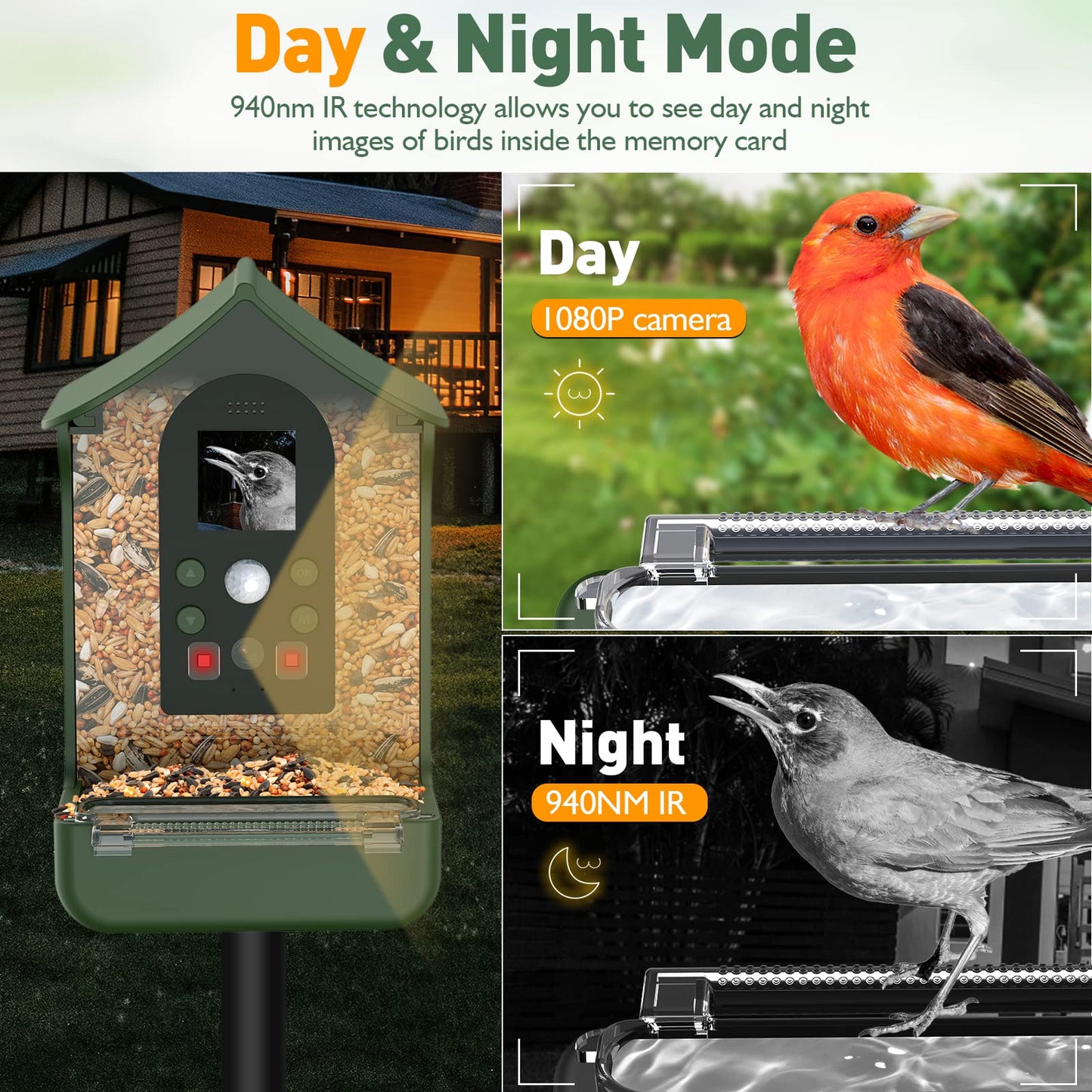 Cozion birdhouse with camera, 1080P HD birdhouse camera, night vision bird feeder, automatic video/photo recording of birds. Bird feeder with camera 32GB.