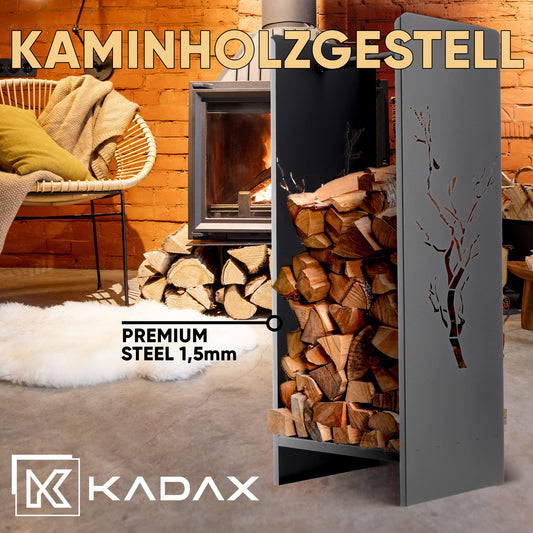 KADAX firewood rack, made of sturdy steel, black firewood holder, powder-coated firewood shelf in various patterns (30 x 35 x 90 cm Premium)