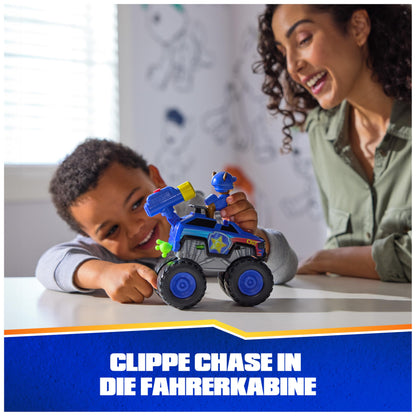 PAW Patrol Rescue Wheels - Chase's monster truck vehicle with projectile launcher and Chase figure, toy for children ages 3 and up.
