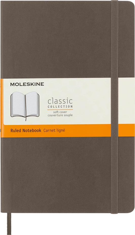 Moleskine Classic Notebook, Lined, Soft Cover with Elastic Closure, XL 13 x 21 cm, Brown, 192 Pages