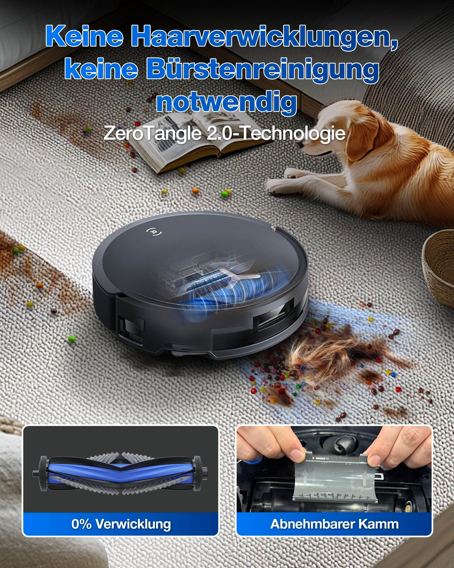 ECOVACS DEEBOT T50 MAX PRO Omni Robot Vacuum with Mopping Function, 18,500Pa, ZeroTangle 2.0, Deep Cleaning for Carpets, Extendable Side Brush & Mopping Module, Hot Water Cleaning 40-75℃, Black