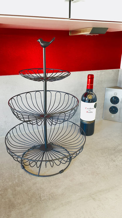 Auroni delicate fruit tier round 3-tier fruit basket fruit bowl metal - black - modern - decorative for more counter space eye-catcher - country style