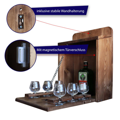 Premium birdhouse minibar including 6 shot glasses, birthday gift for men, funny gifts, handmade home accessories, shot bar birdhouse for office or garden.