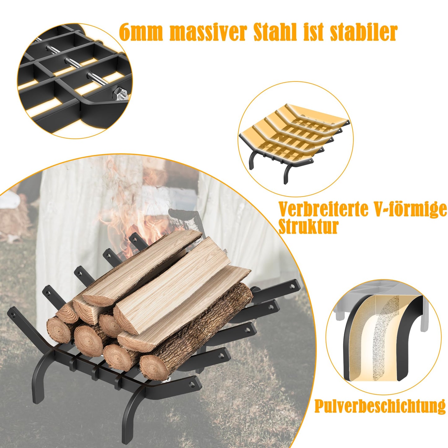 42cm fireplace grates for burning firewood in a cast iron wood rack, indoor wrought iron grill fireplace grate for indoor fireplaces, outdoor camping cooking, fire starting tools wood stove, Tye A
