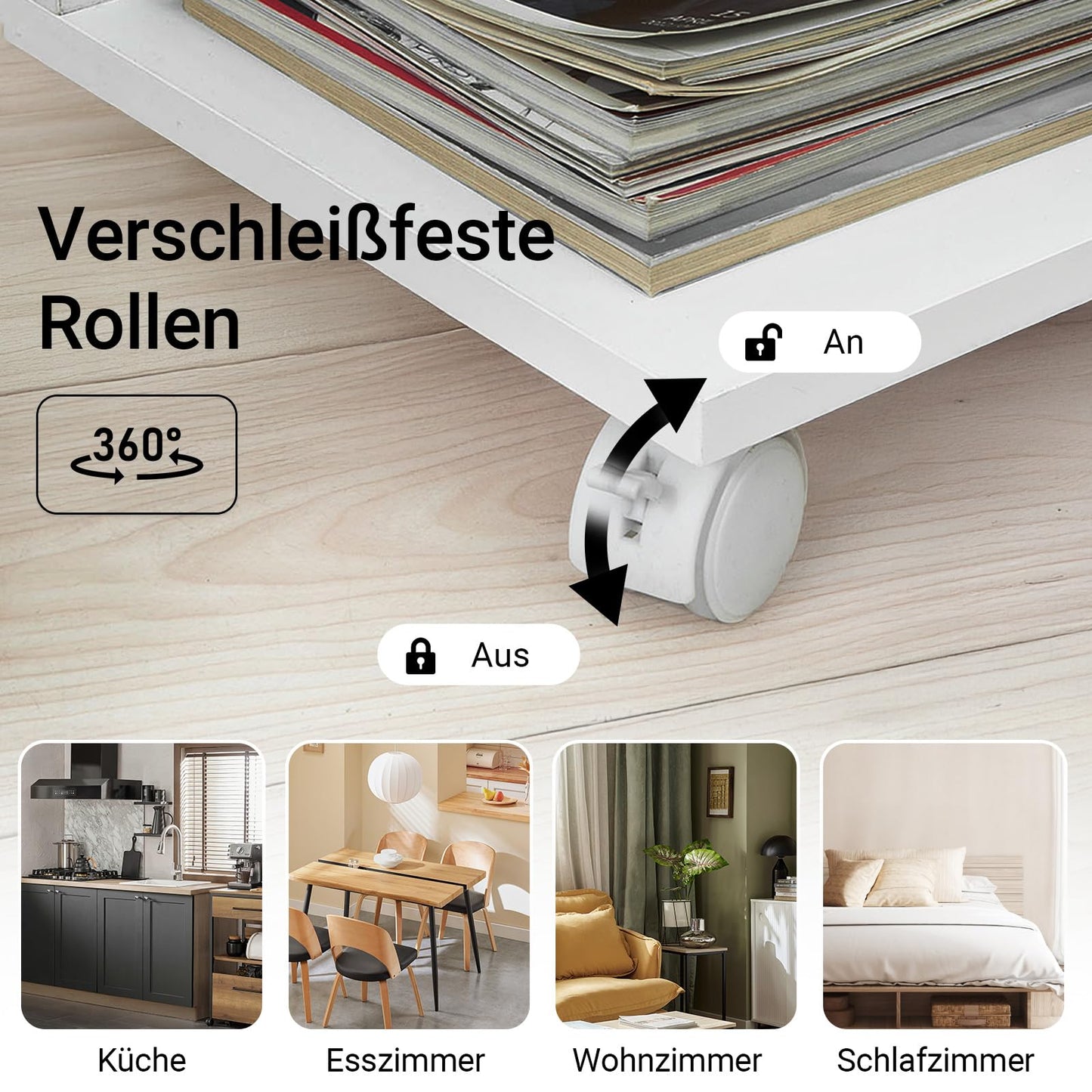 SoBuy C-shaped sofa side table with 2 storage shelves & tablet holder, modern coffee table on wheels for living room, White FBT48-W