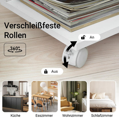 SoBuy C-shaped sofa side table with 2 storage shelves & tablet holder, modern coffee table on wheels for living room, White FBT48-W