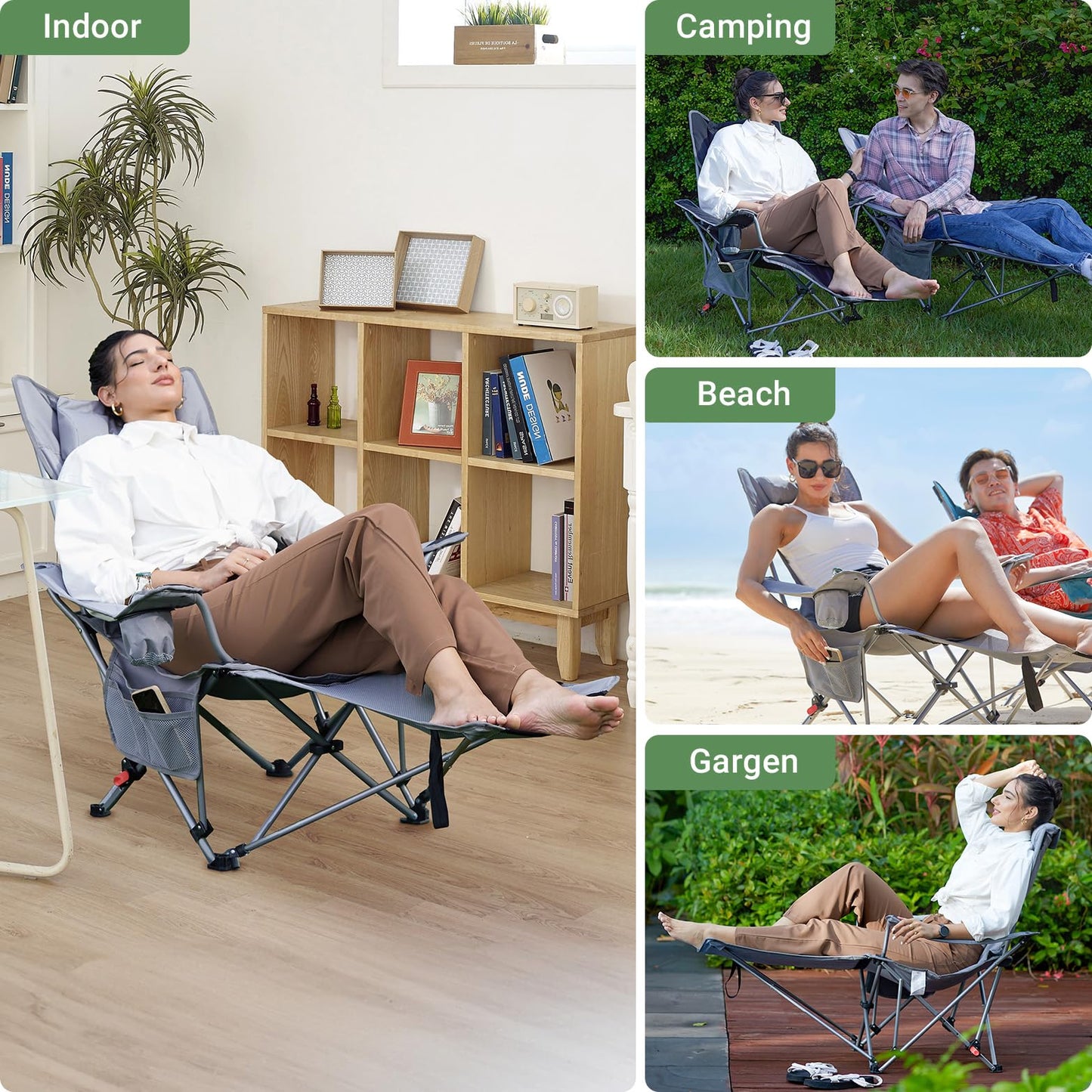 #WEJOY 2-in-1 camping chair with footrest, padded recliner with adjustable backrest, lounge chair with cup holder, perfect for outdoor camping in cyan color. Set includes 2 chairs.