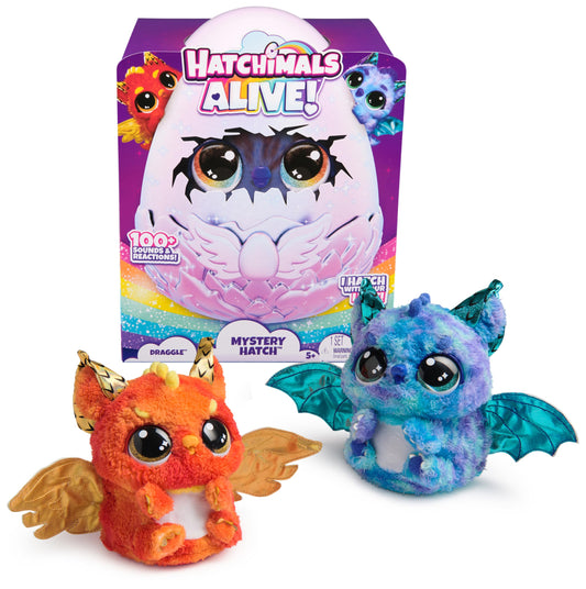 Hatchimals Alive Mystery Egg Draggle - magical self-hatching egg approximately 25 cm in size with interactive surprise plush toy, suitable for children aged 5 and up.