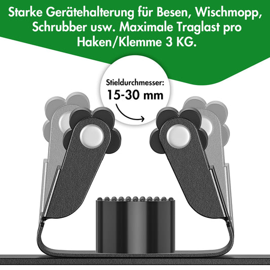 Radikor Broom Holder Wall, Self-Adhesive Broom Holder with 5 Holders and 4 Hooks, Stainless Steel Tool Holder Screwable, Garden Tool Holder Garden Tool Holder, Broom Mop Holder, Black