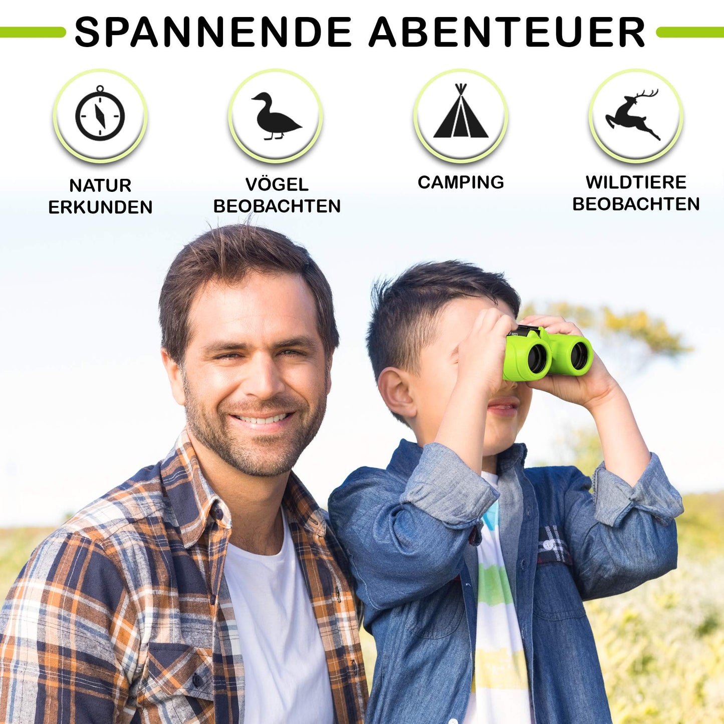 Binoculars for Kids - Perfect gift for boys and girls - Powerful magnification 8X21 - Comprehensive set including magnifying glass & compass - Toy for children aged 3-12 years