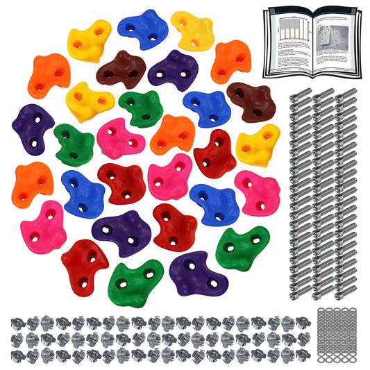 ALPIDEX Kids Climbing Holds colorful 5/10/15/20/30 pieces Climbing Stones including mounting material, load capacity up to 200 kg, suitable for indoor and outdoor use - 30 pieces