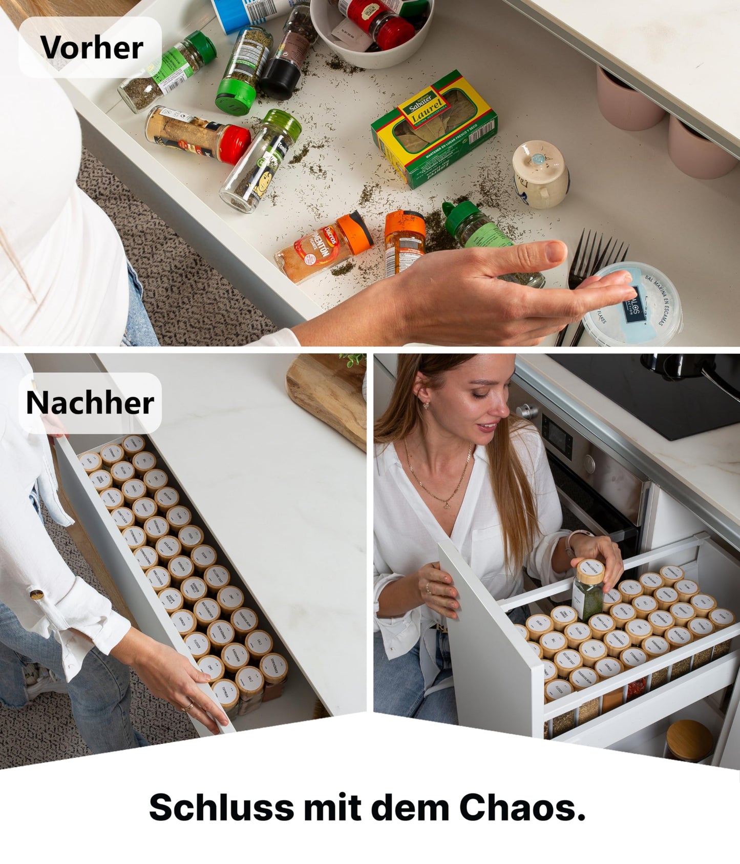 Deco Haus® Square airtight spice jars 12pc set [incl. labels & sprinkle insert] - Glass spice jar set - Spice container spice jars - Spice storage - Containers for spices - Spice storage