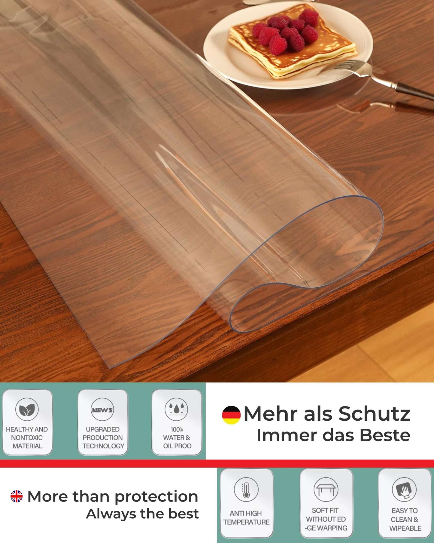 Art World Tablecloth Transparent Table Cover 2.0mm Clear Glass Film Table Protection Waterproof Wipeable Polyvinyl Chloride Film Custom Size Greaseproof Table Protector Film (150cm X 80cm)