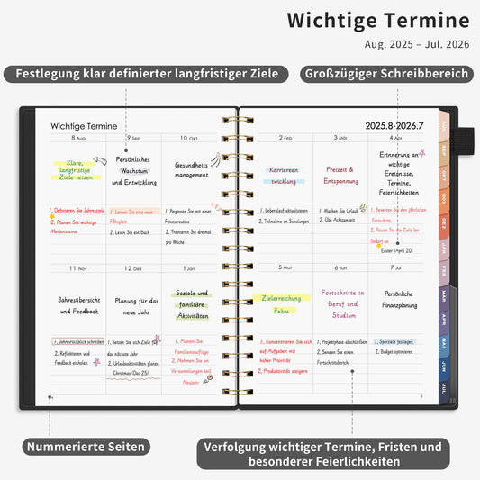 RETACY Calendar 2025 2026 - Weekly Planner Notebook A5, School Planner 25/26, Appointment Planner for School, August 2025-July 2026 planner, Study & Everyday Life (Black)